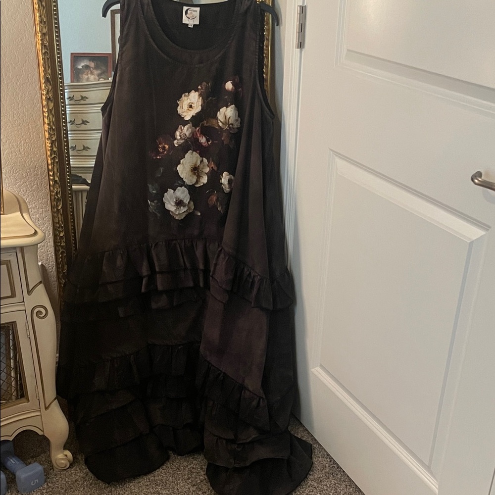Elegant Black Floral High Low Dress